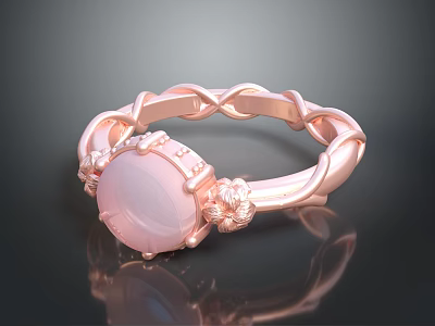 Rose Gold Ring With Pink Gemstone And Braided Band Floral Details 3d model