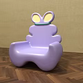 Cute Purple Single Chair With Rabbit Ears Design On Wooden Floor And Beige Wall