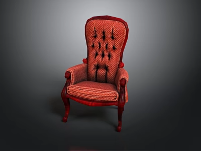 Traditional Chair With Red Wooden Frame Armrests Red Fabric And Black Button Tufting High Backrest 3d model