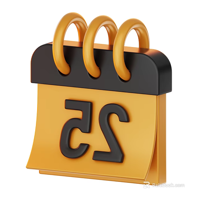 Decorative Ornament Set With Yellow Calendar Number 25 Black Top And Spiral Binding 3d model 