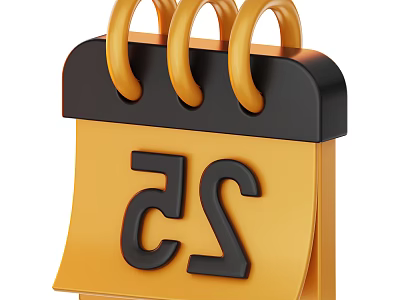 Decorative Ornament Set With Yellow Calendar Number 25 Black Top And Spiral Binding 3d model