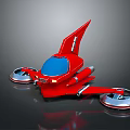 Red Futuristic Spacecraft With Blue Cockpit And Circular Thrusters For Cosmic Exploration Missions