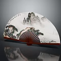 Traditional Chinese Landscape Painting Fan Pendant With Calligraphy And Bamboo Frame