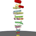 Colorful Stacked Architectural Components with Modern Layered Design and Bright Hues
