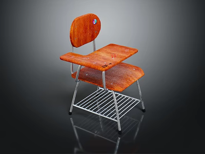 Office Chair Featuring Wooden Backrest Seat Metal Frame Small Table And Mesh Under Shelf 3d model