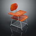 Office Chair Featuring Wooden Backrest Seat Metal Frame Small Table And Mesh Under Shelf