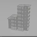 Tall And Short Modern Concrete Building Models With Balconies And Windows