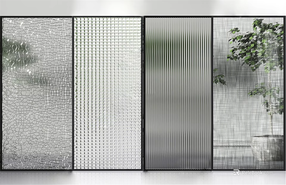 Modern Glass Room Dividers With Various Textured Patterns In Interior Design 3d model