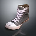Gray High Top Canvas Shoes With White Laces And Worn Toe Design