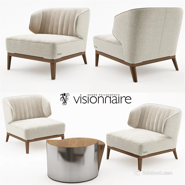 Modern Beige Leisure Chair With Linen Upholstery Wooden Legs And Armrest Design 3d model 