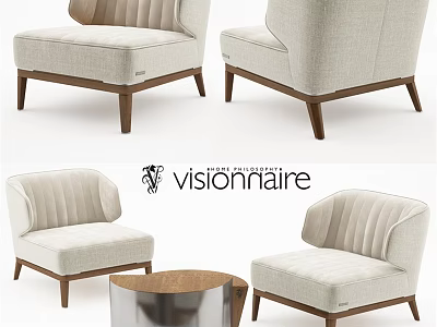 Modern Beige Leisure Chair With Linen Upholstery Wooden Legs And Armrest Design 3d model