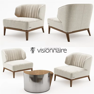 Modern Beige Leisure Chair With Linen Upholstery Wooden Legs And Armrest Design 3d model