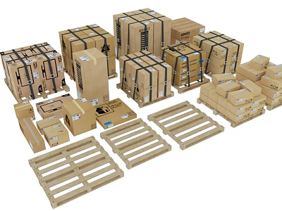 Industrial Warehouse Storage Area With Cardboard Boxes And Wooden Pallets 3d model