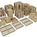 Industrial Warehouse Storage Area With Cardboard Boxes And Wooden Pallets