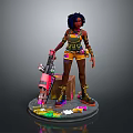Game Movie Character With Curly Hair Colorful Outfit Pink Spray Gun Painted Base