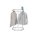 Clothes Including Long Sleeve Top Striped Sweater And Shirt Hanging On White Metal Round Rack