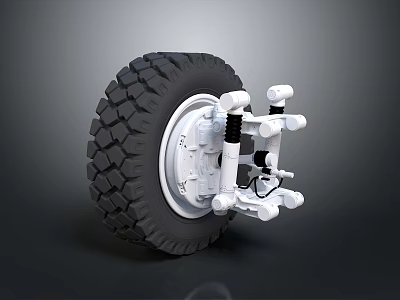 Detailed Off-road Tire With White Suspension Spring And Shock Absorber Components 3d model