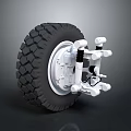 Detailed Off-road Tire With White Suspension Spring And Shock Absorber Components