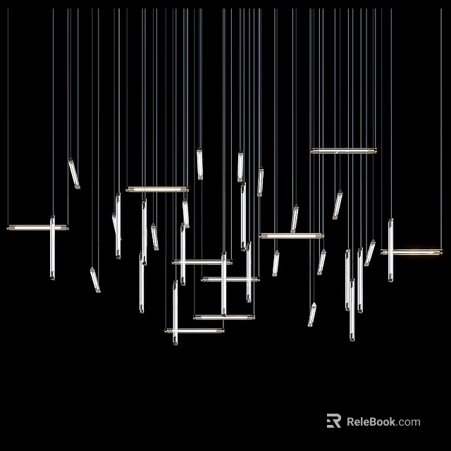 Modern Contemporary Chandelier Design With Linear Metal And Wooden Hanging Elements For Interior Decor 3d model 