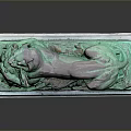 Reclining Lion Bronze Statue With Green Patina And Leaf Decorated Base
