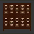 Red Wooden Drawer Cabinet With Multiple Small Drawers And Wooden Handles