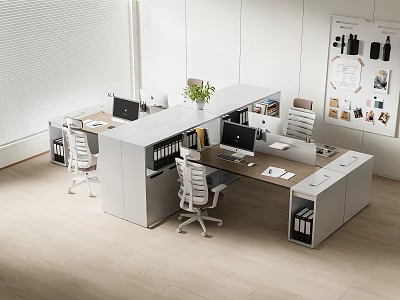 Modern Office Desk Setup With Drawers Ergonomic Chair Computer And Green Plant 3d model