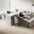 Modern Office Desk Setup With Drawers Ergonomic Chair Computer And Green Plant
