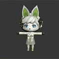 Cute White Game Character With Green Ears Blue Eyes Green Decorations And White Dress