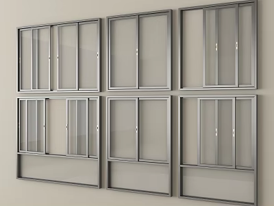 Different Modern Glass Window Designs With Metal Frames And Wall Mounting 3d model