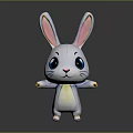 White Cartoon Rabbit Plush Toy With Big Blue Eyes Pink Ears Yellow Belly Orange Paws