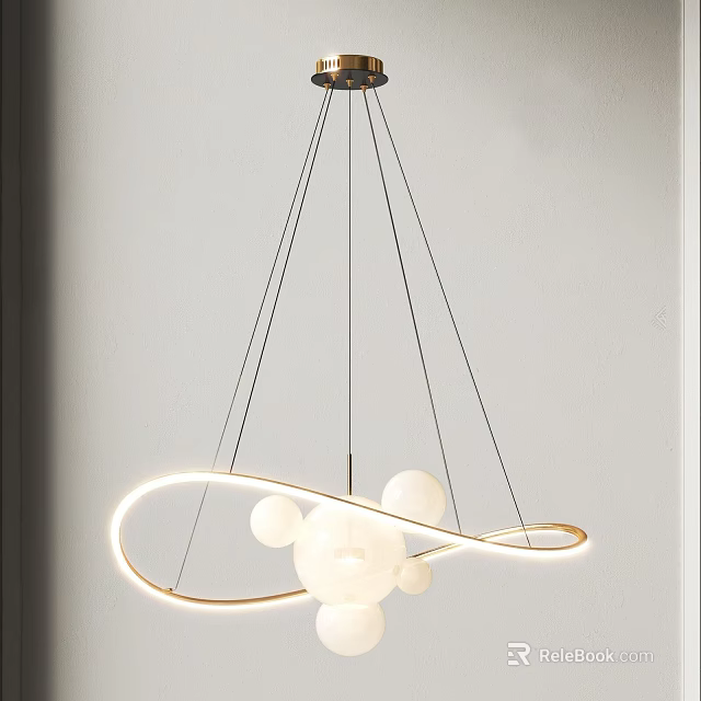 Modern Pendant Light with Circular Structure and Globe Accents for Interior Lighting 3d model 