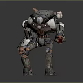 Futuristic Mechanical Robot Character Holding Glowing Object With Industrial Limbs And Circular Lights