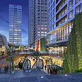 Modern Commercial Street with High Rise Buildings Urban Shops and Scenic Street View