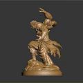 Golden Multi Armed Muscular Character Statue With Mythical Creature Design And Detailed Base