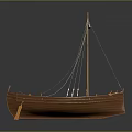 Ancient Wooden Sailing Boat Model With Mast And Ropes On