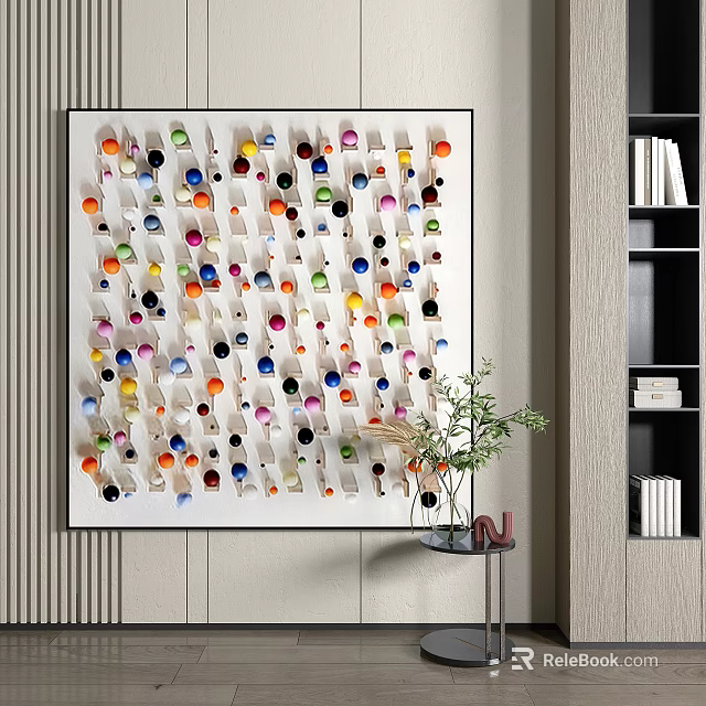 Colorful Decorative Wall Art With Small Balls Hooks And Modern Interior Elements 3d model 
