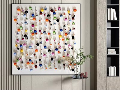 Colorful Decorative Wall Art With Small Balls Hooks And Modern Interior Elements 3d model