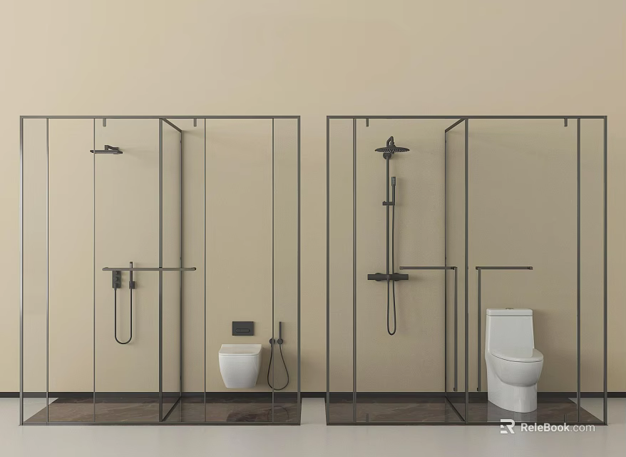 Modern Shower Head With Handheld And Overhead Spray In Glass Enclosure Bathroom 3d model 