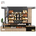 Modern Commercial Bakery Equipment With Glass Display Cases Metal Bread Racks And LED Lighting Fixtures