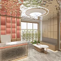 Elegant SPA Room Interior With Massage Beds White Linens Round Mirror Wall Calligraphy And Windows