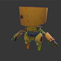 Yellow Robot Character With Mechanical Arms And Detailed Metallic Body Design