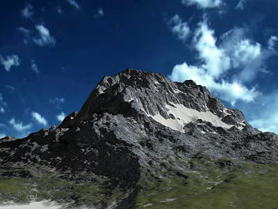 Scenic Mountain Landscape With Snowy Peak Blue Sky And Green Grass 3d model