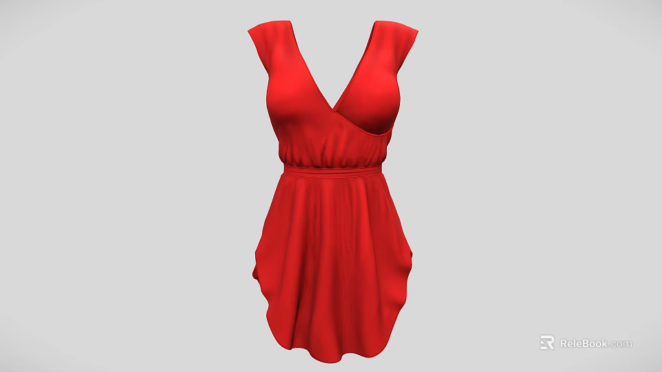 Stylish Red Sleeveless V Neck Dress With Fitted Waist And A Line Skirt 3d model 
