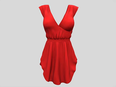 Stylish Red Sleeveless V Neck Dress With Fitted Waist And A Line Skirt 3d model