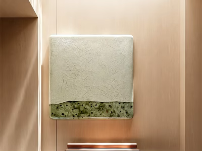 Textured Oil Painting With Light Background Green Bottom on Wooden Wall With Stacked Books Below 3d model