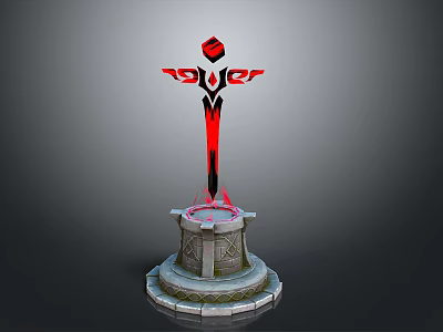 Red Black Intricate Patterned Monument With Tiered Stone Base And Diamond Top 3d model