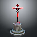 Red Black Intricate Patterned Monument With Tiered Stone Base And Diamond Top