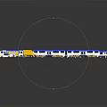 Various Vehicles Including Long Blue Trains Buses Trucks And Cars On