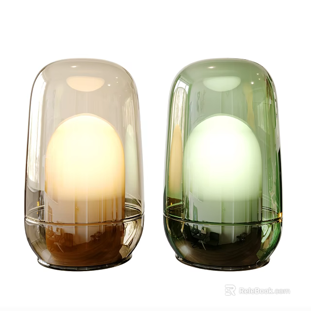 Modern Glass Table Lamps Brown and Green Illuminated with Soft Light Contemporary Transparent Shade Design 3d model 