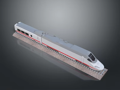 Modern High Speed Train Moving On Railway Track With Gravel 3d model